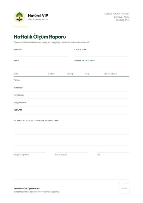 Haftalık ölçüm raporu