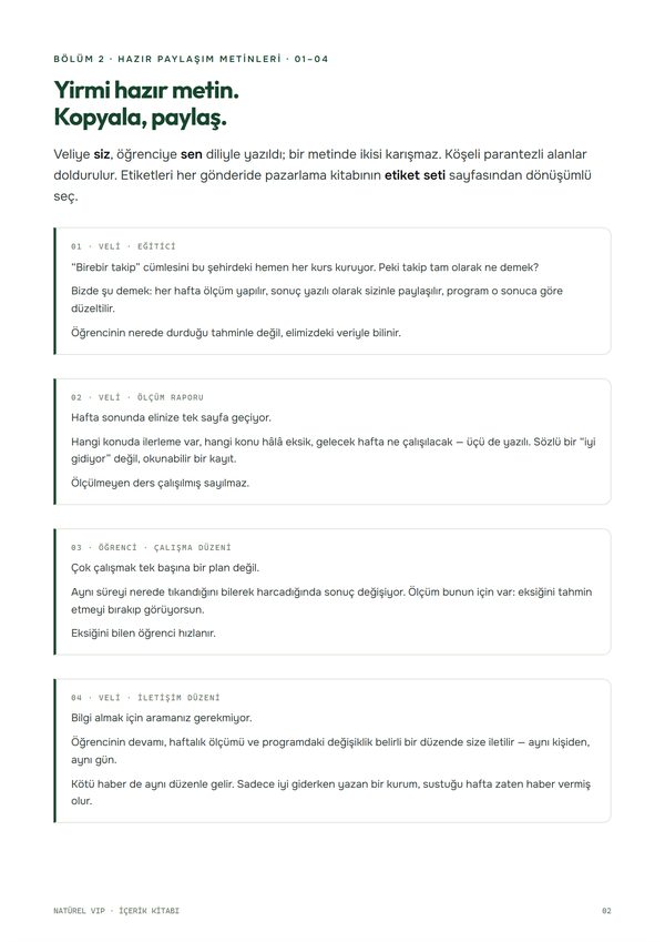 Hazır paylaşım metinleri sayfası